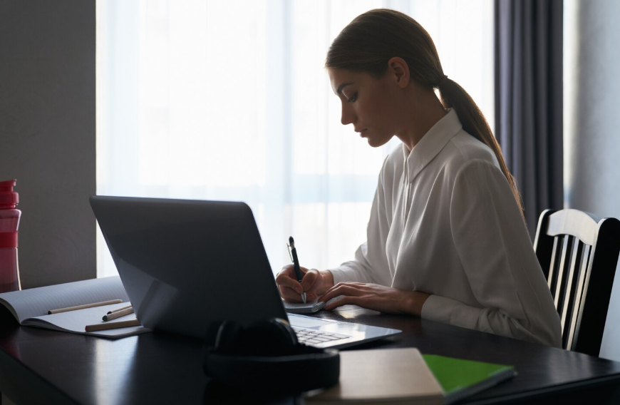 student practicing self-advocacy for students by writing a respectful email at a desk